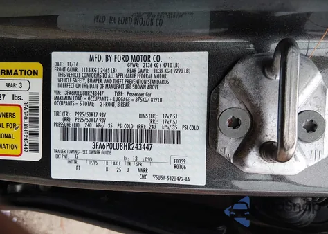 2017 Ford Fusion Hybrid Se from USA, damaged, VIN 3FA6P0LU8HR243447
